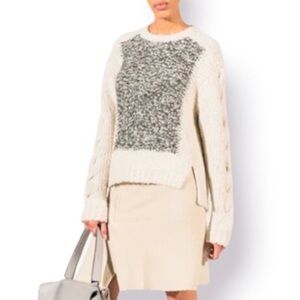 NWT J.O.A. Wool Blend Boucle Cream Grey Chunky Knit Sweater Size XS